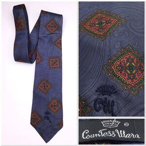 Countess Mara Mens Blue Paisley Silk Tie Made In USA